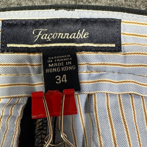 Faconnable Pants Mens 34 Straight Leg Chino Blue Cotton Flat Front Pockets - Picture 4 of 7